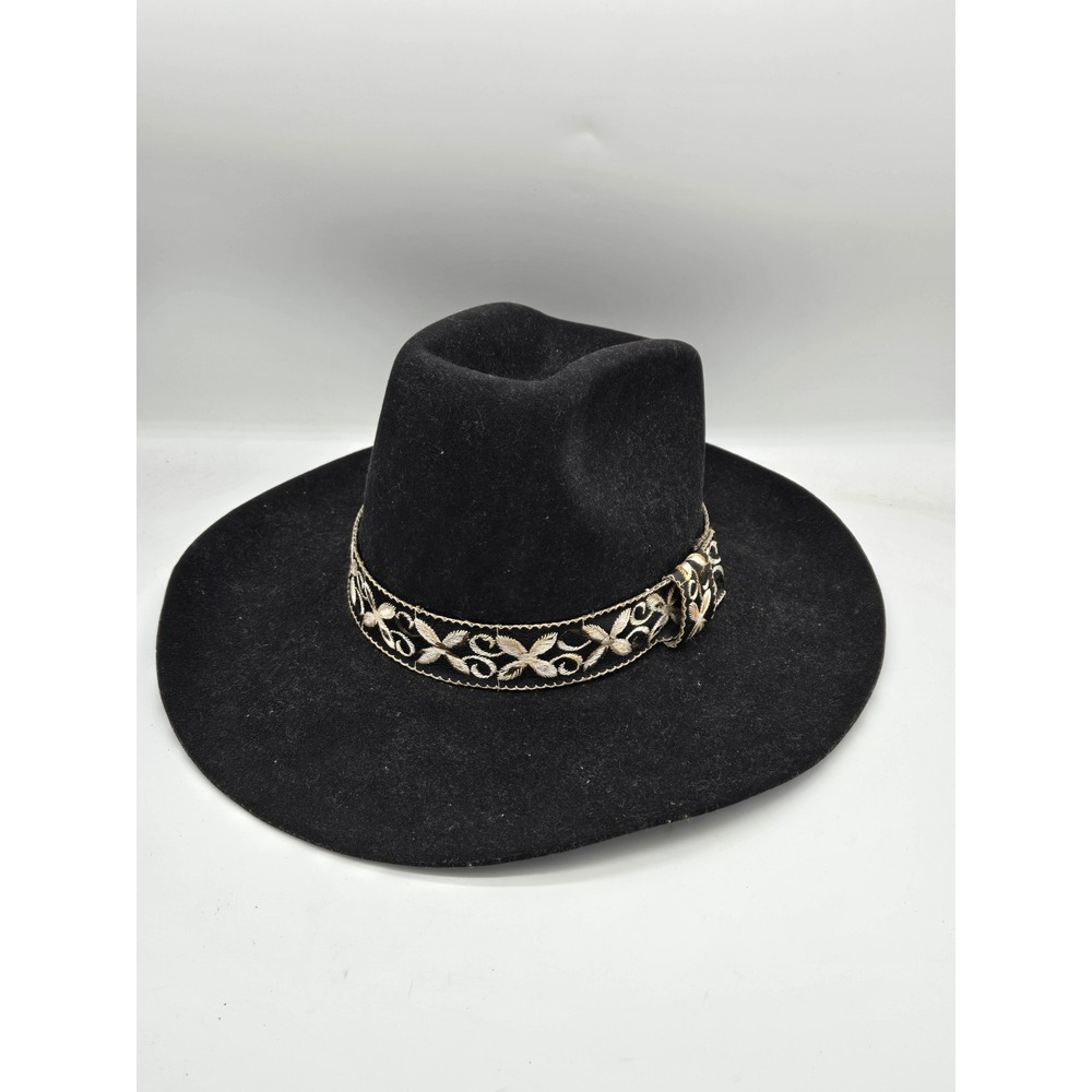 Vintage Dynatex Black Wool Fur Blend Cowboy Hat Western Wide Brim Size 7 1/4